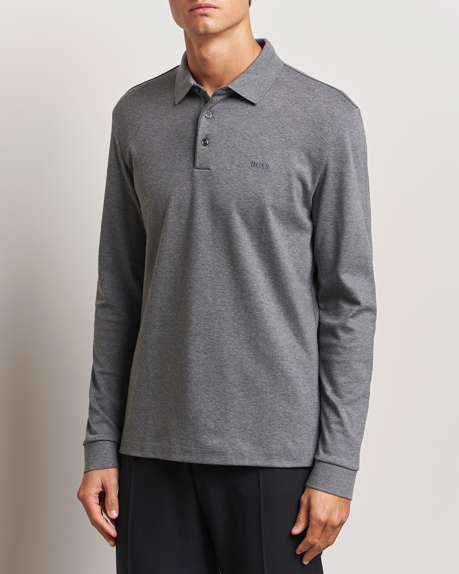 Men |  | BOSS BLACK | Pado Mercerized Long Sleeve Polo Medium Grey