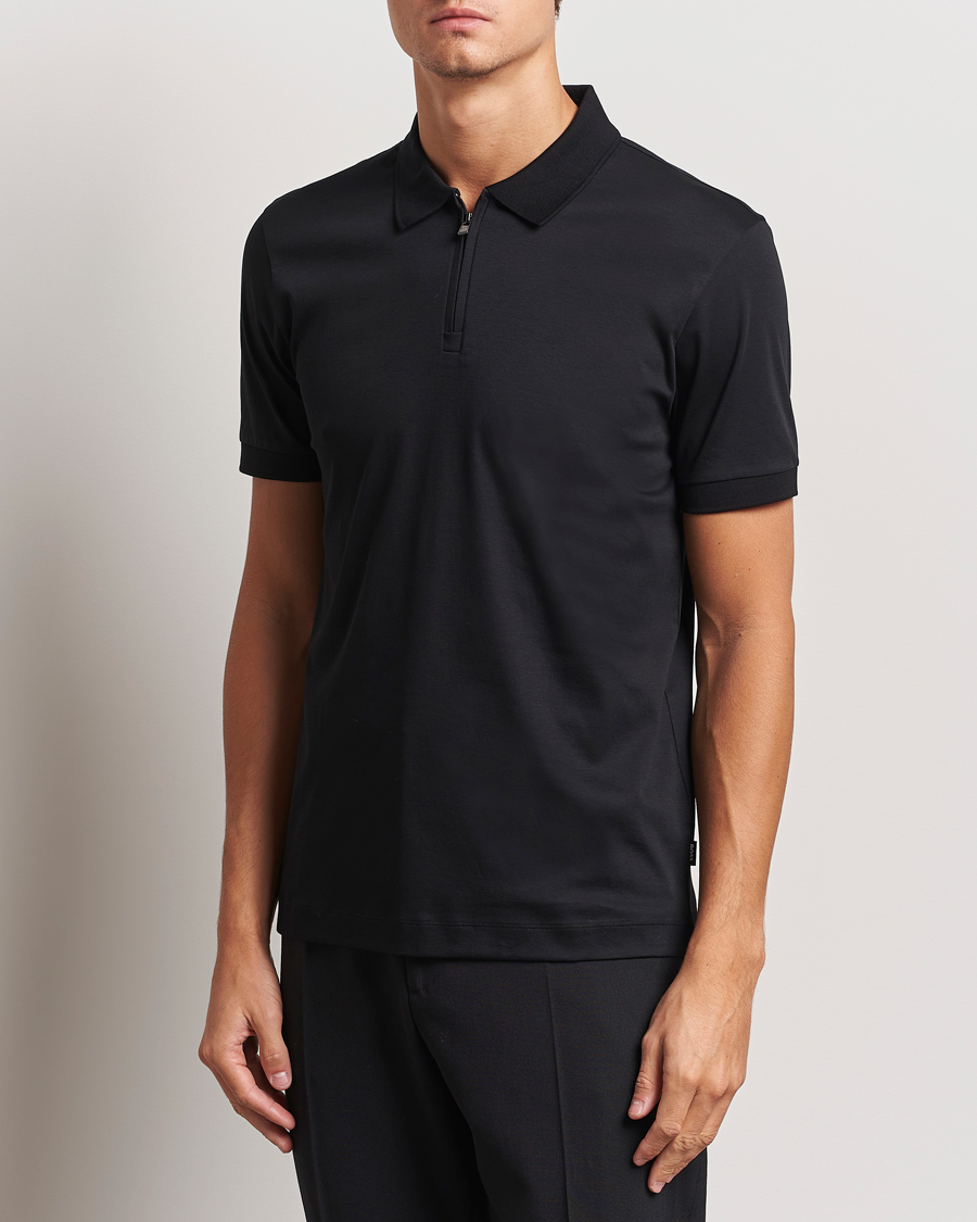 Men | Polo Shirts | BOSS BLACK | Paras Mercerized Half Zip Polo Black