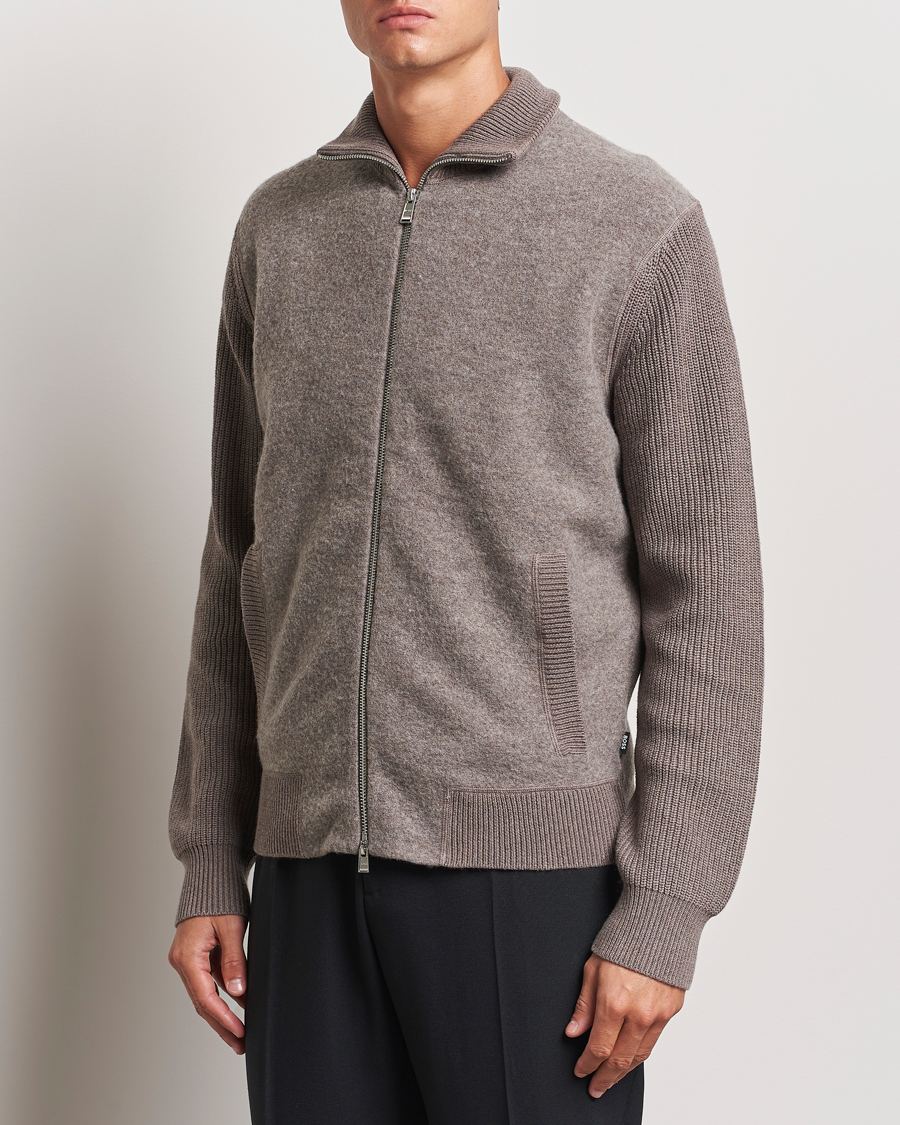 Men |  | BOSS BLACK | Emeraviglio Wool/Cotton Full Zip Dark Beige