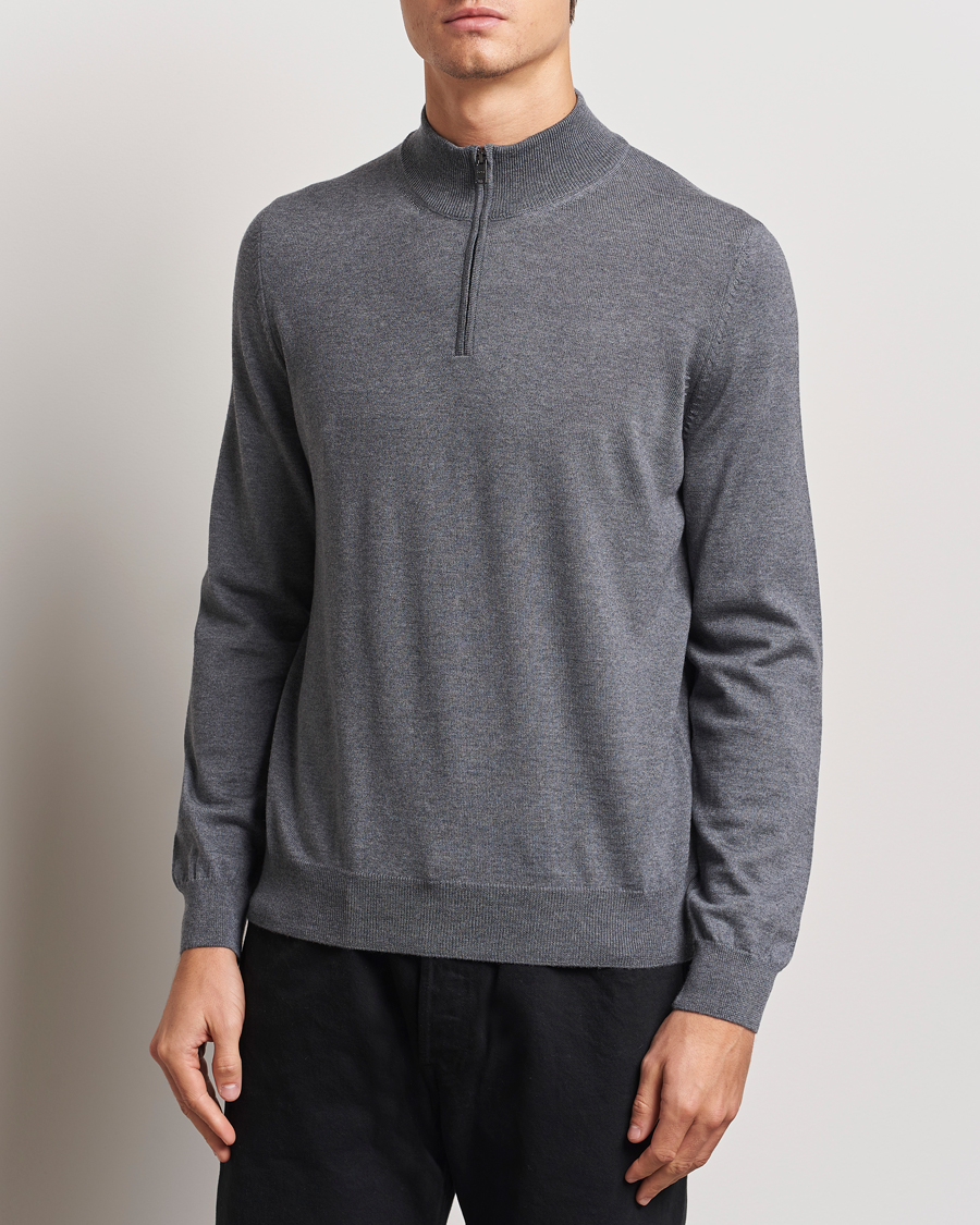 Men |  | BOSS BLACK | Ebenji Merino Knitted Half Zip Medium Grey