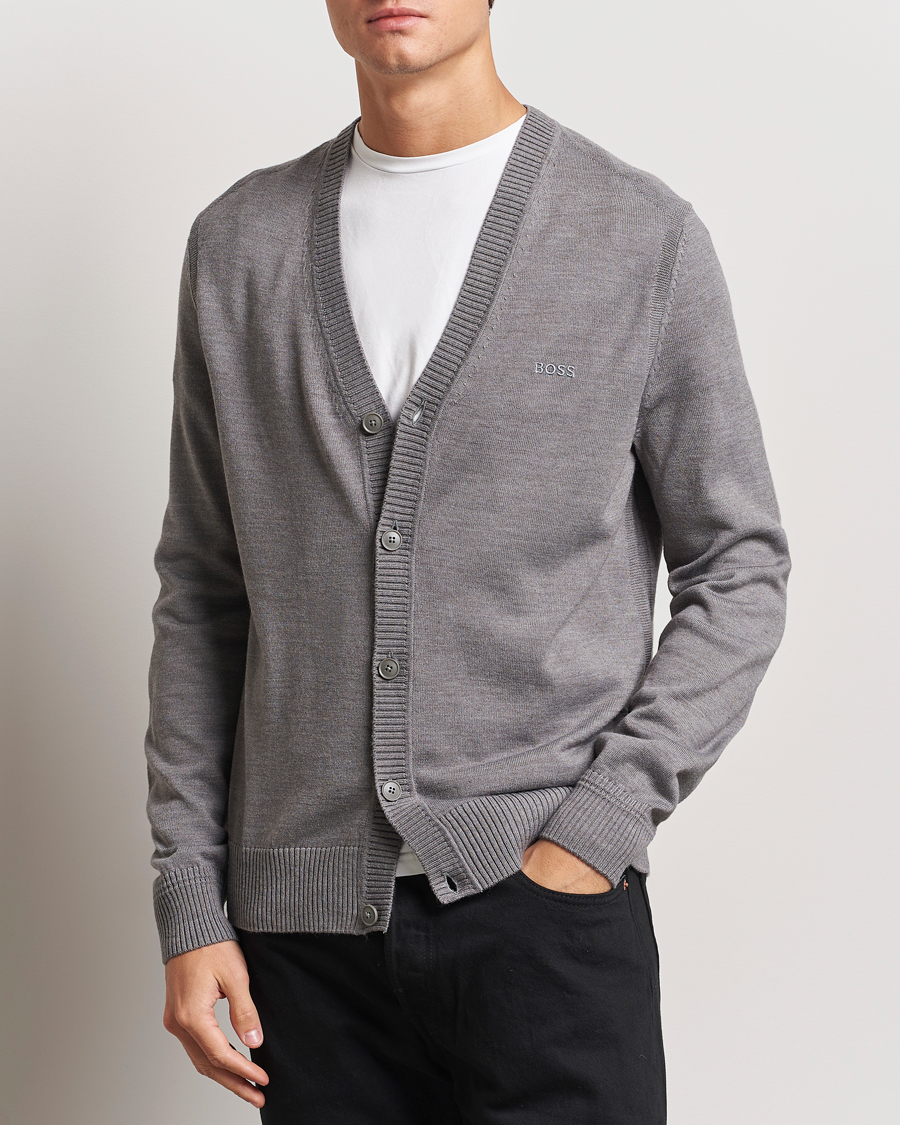 Men |  | BOSS ORANGE | Avac Wool Knitted Cardigan Light Grey