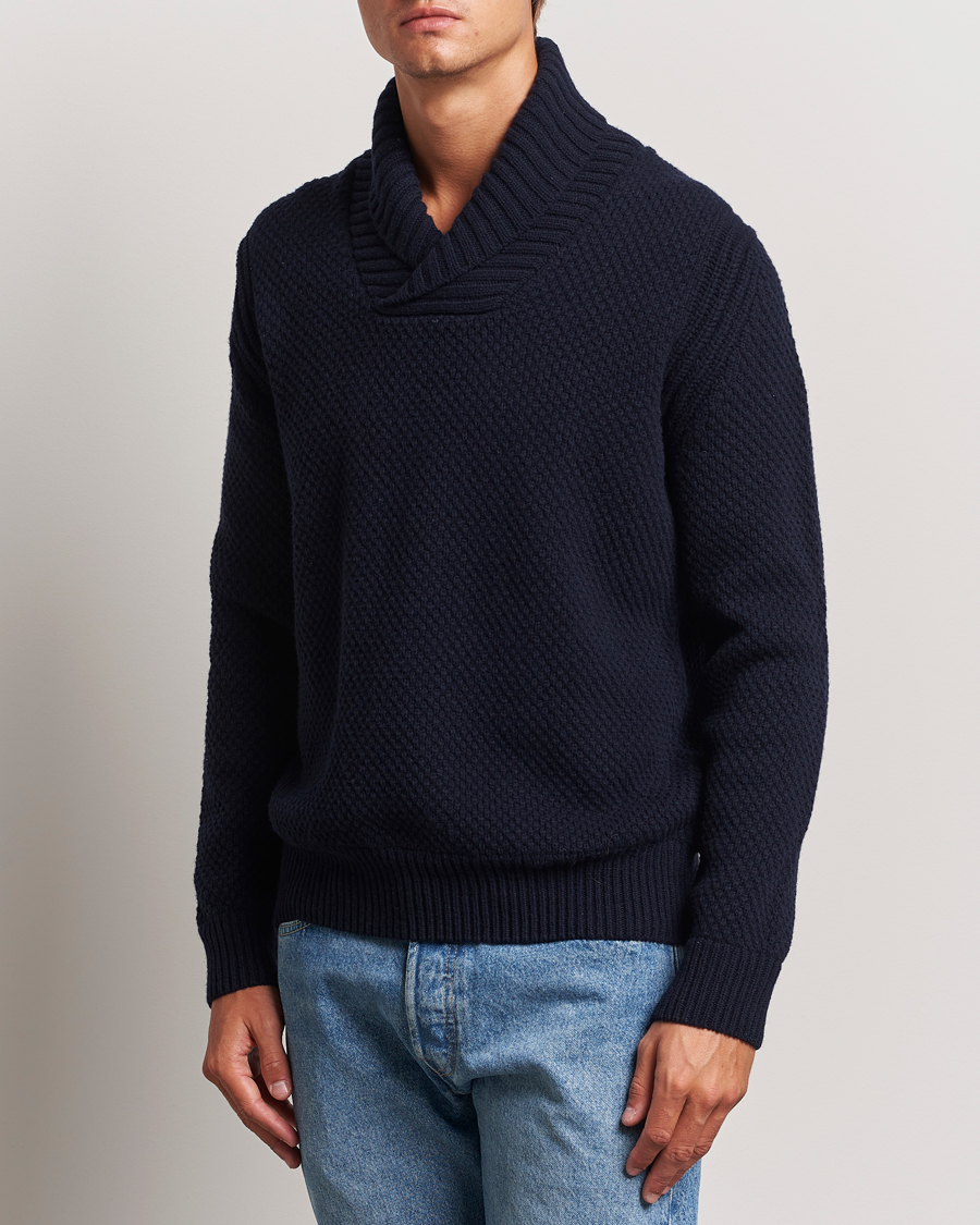 Men |  | BOSS ORANGE | Amadon Knitted Shawl Collar Sweater Dark Blue