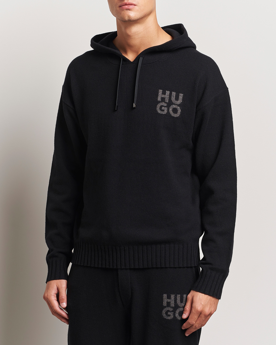 Men |  | HUGO | San Henry Wool Knitted Hoodie Black