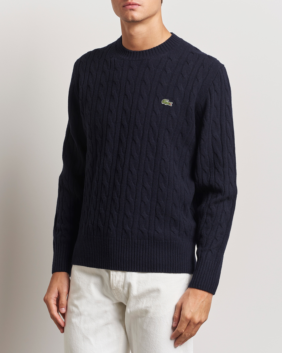 Men |  | Lacoste | Carded Wool Cable Crew Neck Navy