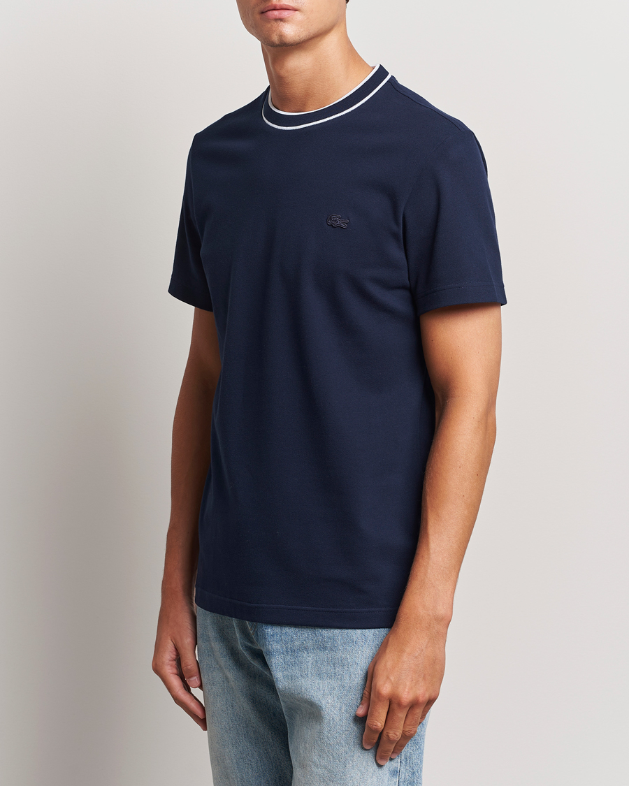 Men |  | Lacoste | Contrast Rib Piqué T-Shirt Navy
