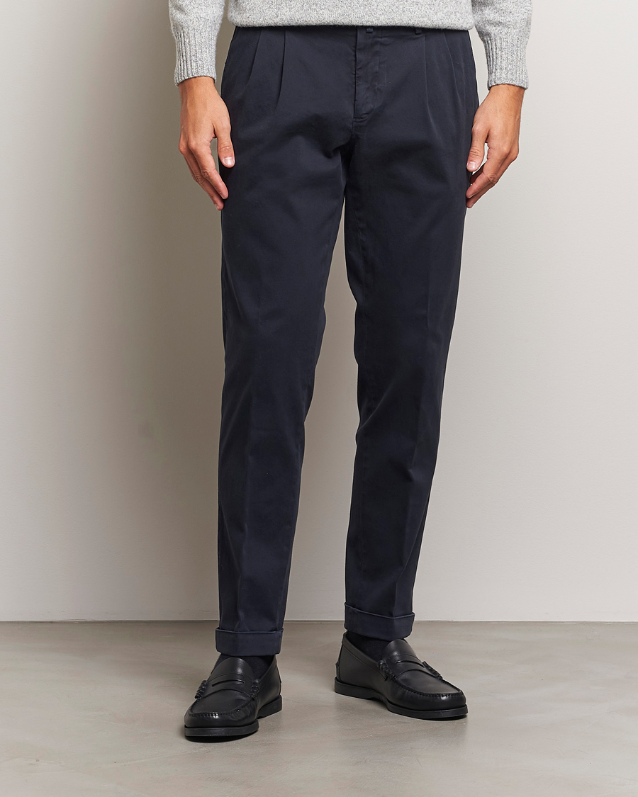 Men |  | Briglia 1949 | Easy Fit Pleated Cotton Stretch Chino Navy