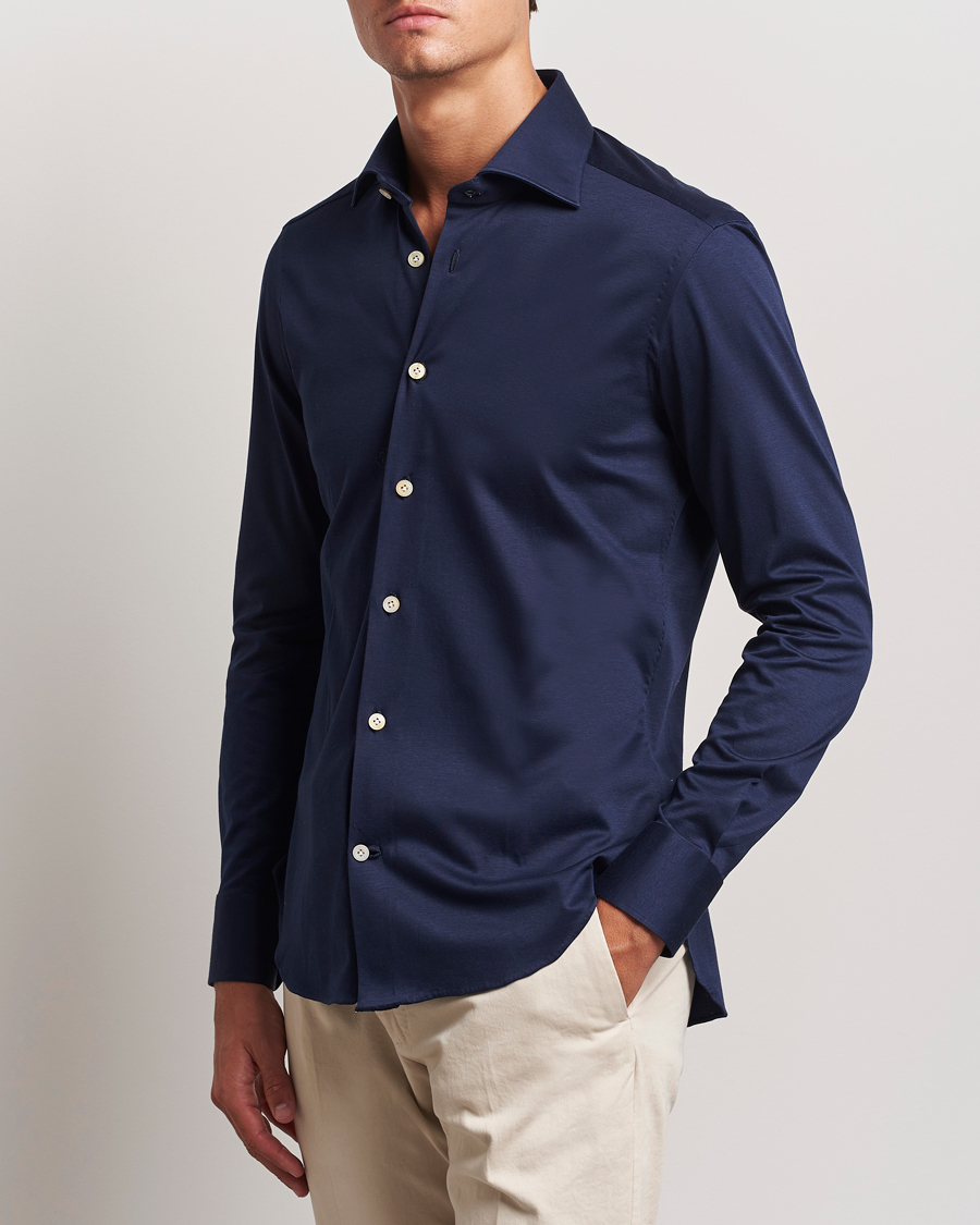 Men | Quiet Luxury | Kiton | Cotton Jersey Shirt Navy