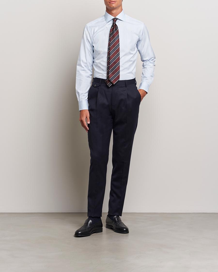 Men | Luxury Brands | Brioni | Slim Fit Striped Dress Shirt Light Blue