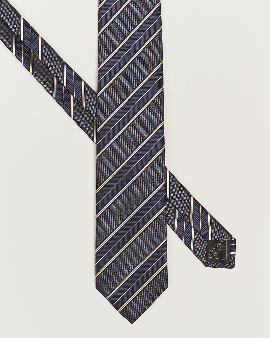 Men |  | Brioni | Regimental Stripe Silk Tie Navy