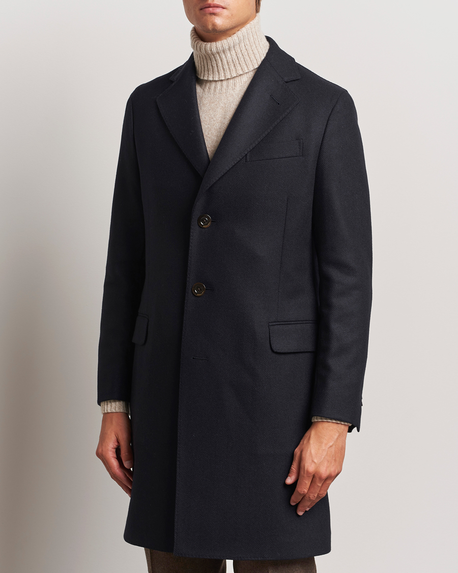 Men | Formal jackets | Boglioli | Herringbone Wool Coat Navy