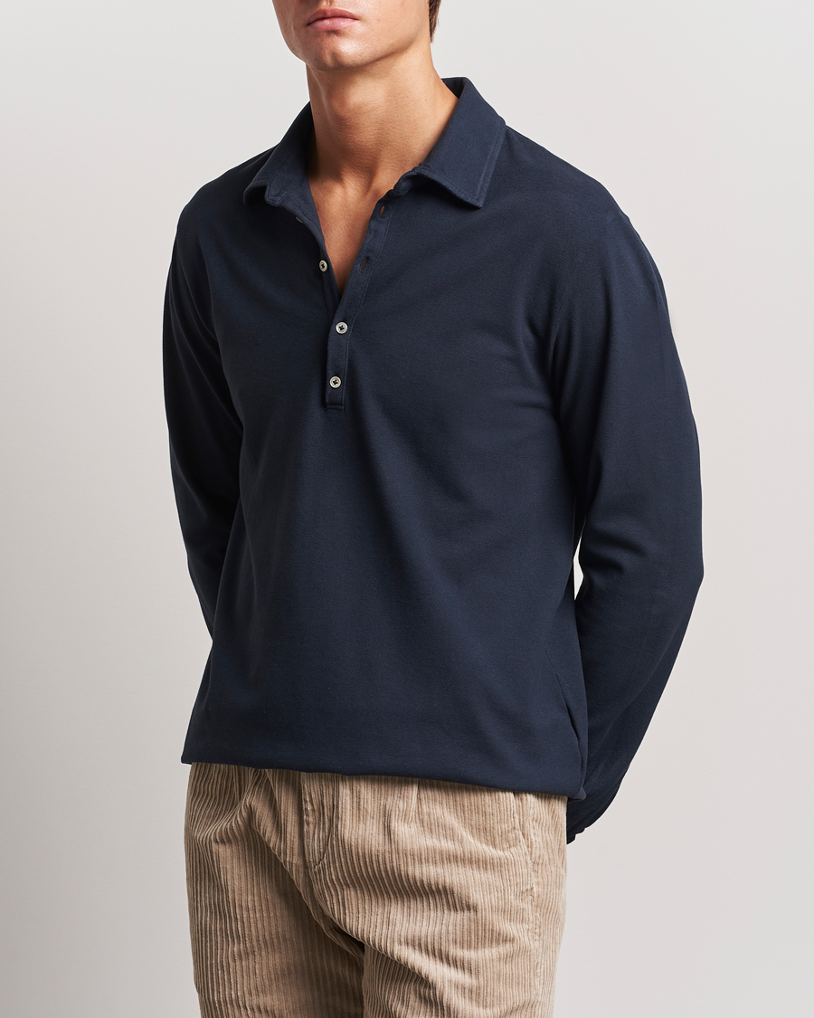Men |  | Massimo Alba | Ischia Cotton/Cashmere Long Sleeve Polo Navy