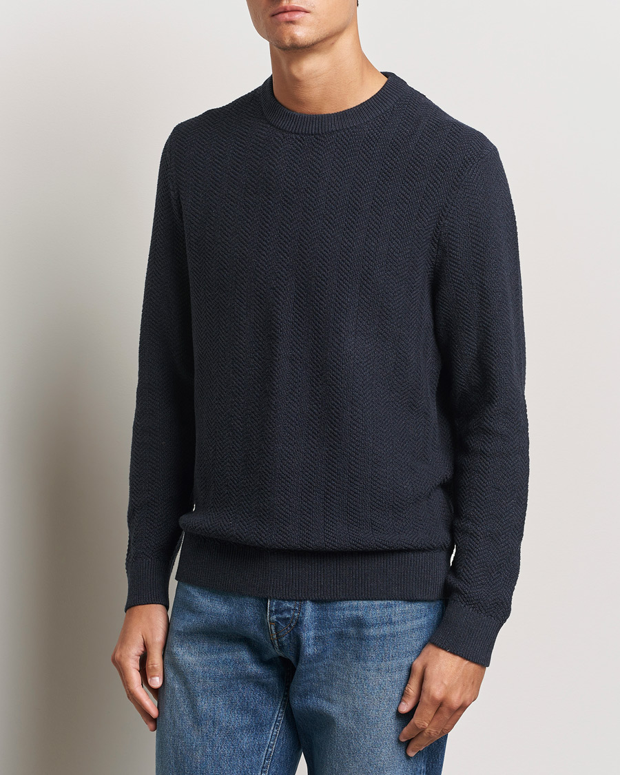 Men |  | NN07 | Pete Cotton Knitted Crew Neck Navy Melange