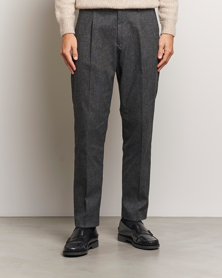 Men | NN07 | NN07 | Bill Pleated Brushed Cotton Trousers Black Melange