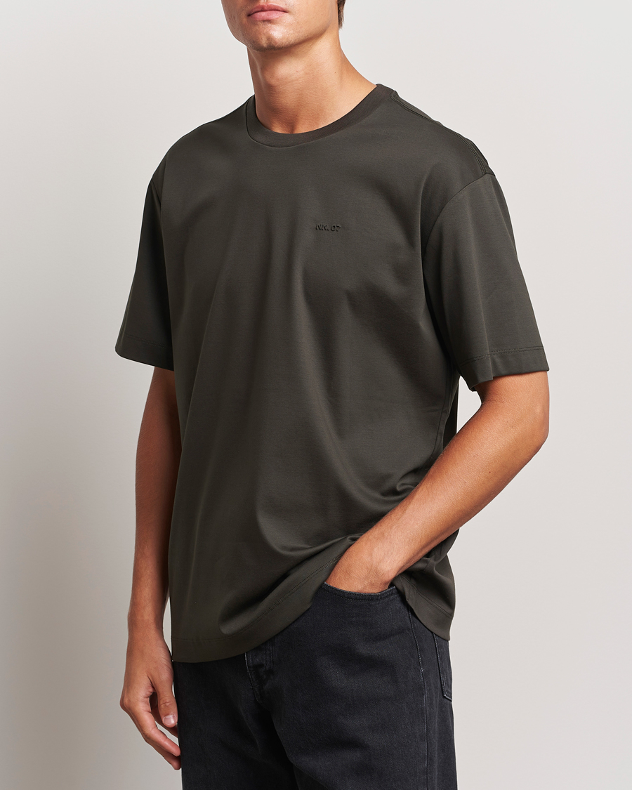 Men | T-Shirts | NN07 | Nat Logo Mercerized Crew Neck T-Shirt Dark Army