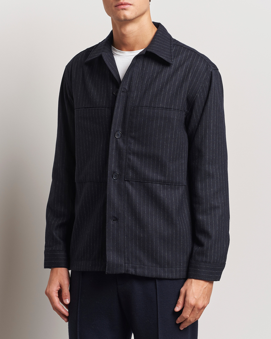 Men | NN07 | NN07 | Isak Wool Overshirt Navy Blue Pinstripe