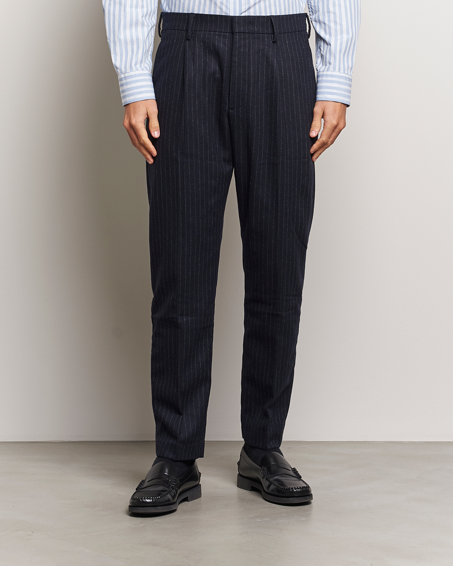 Men | NN07 | NN07 | Bill Wool Pleated Trousers Navy Blue Pinstripe