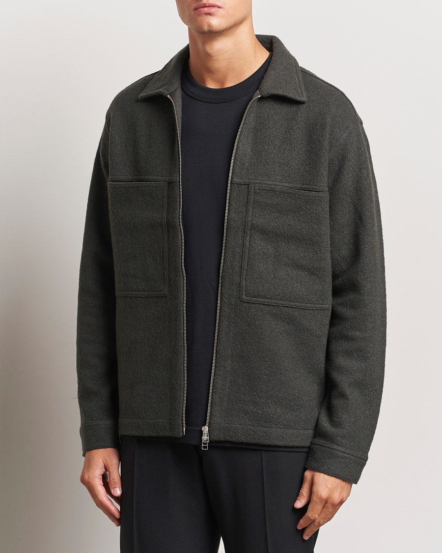 Men |  | NN07 | Isak Boiled Wool Full Zip Dark Army