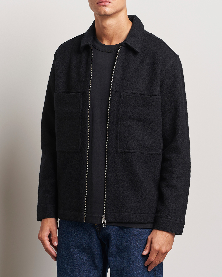 Men | NN07 | NN07 | Isak Boiled Wool Full Zip Black