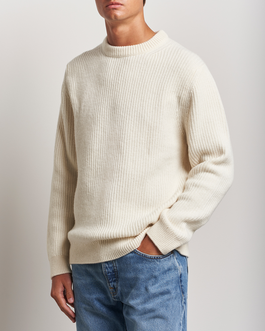Men |  | Nudie Jeans | August Wool Rib Knitted Sweater Off White