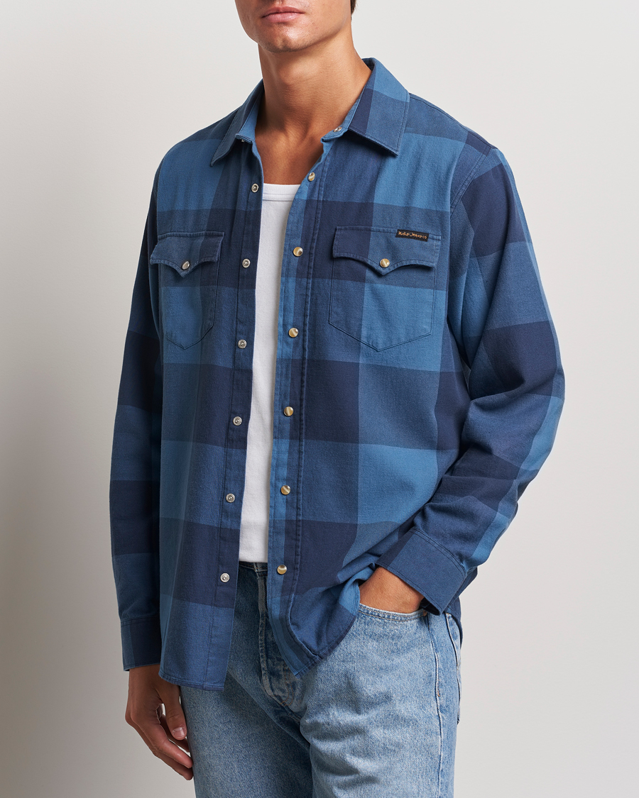 Men | Clothing | Nudie Jeans | George Checked Flannel Shirt Blue