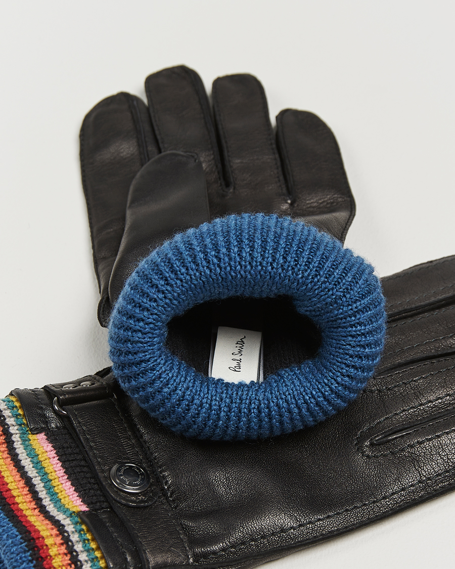 Men |  | Paul Smith | Signature Stripe Cuff Leather Glove Black