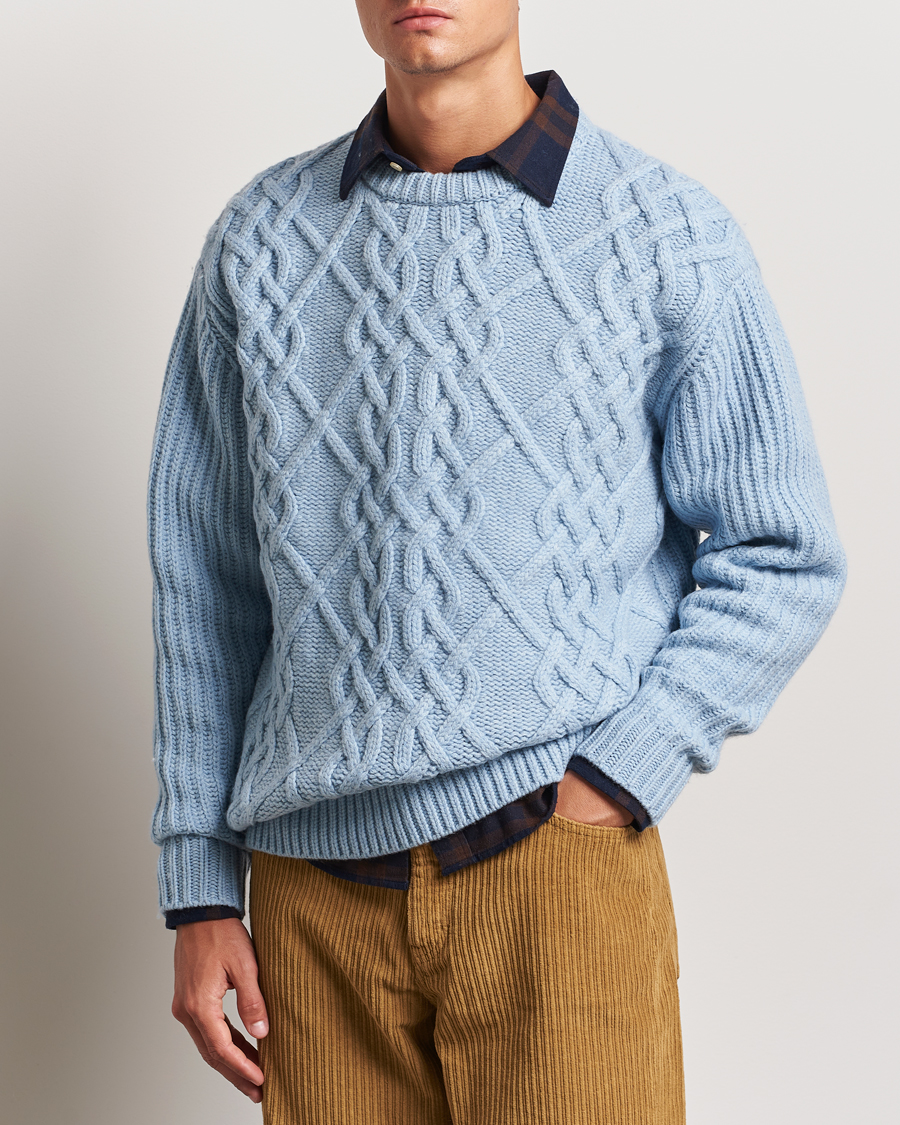 Men | Drôle de Monsieur | Drôle de Monsieur | Heavy Cable Knit Pullover Light Blue