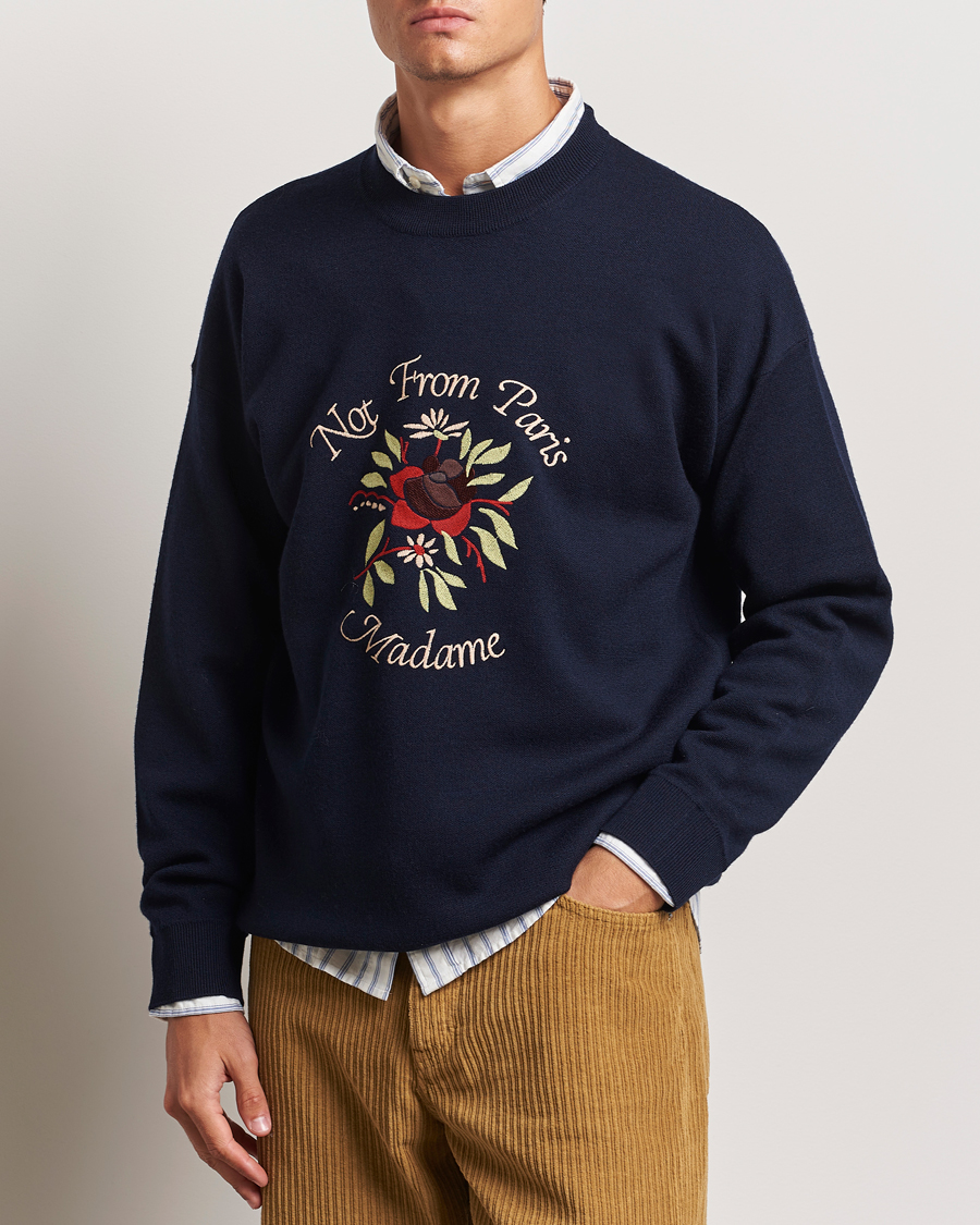 Men | Drôle de Monsieur | Drôle de Monsieur | Flower Slogan Pullover Dark Navy