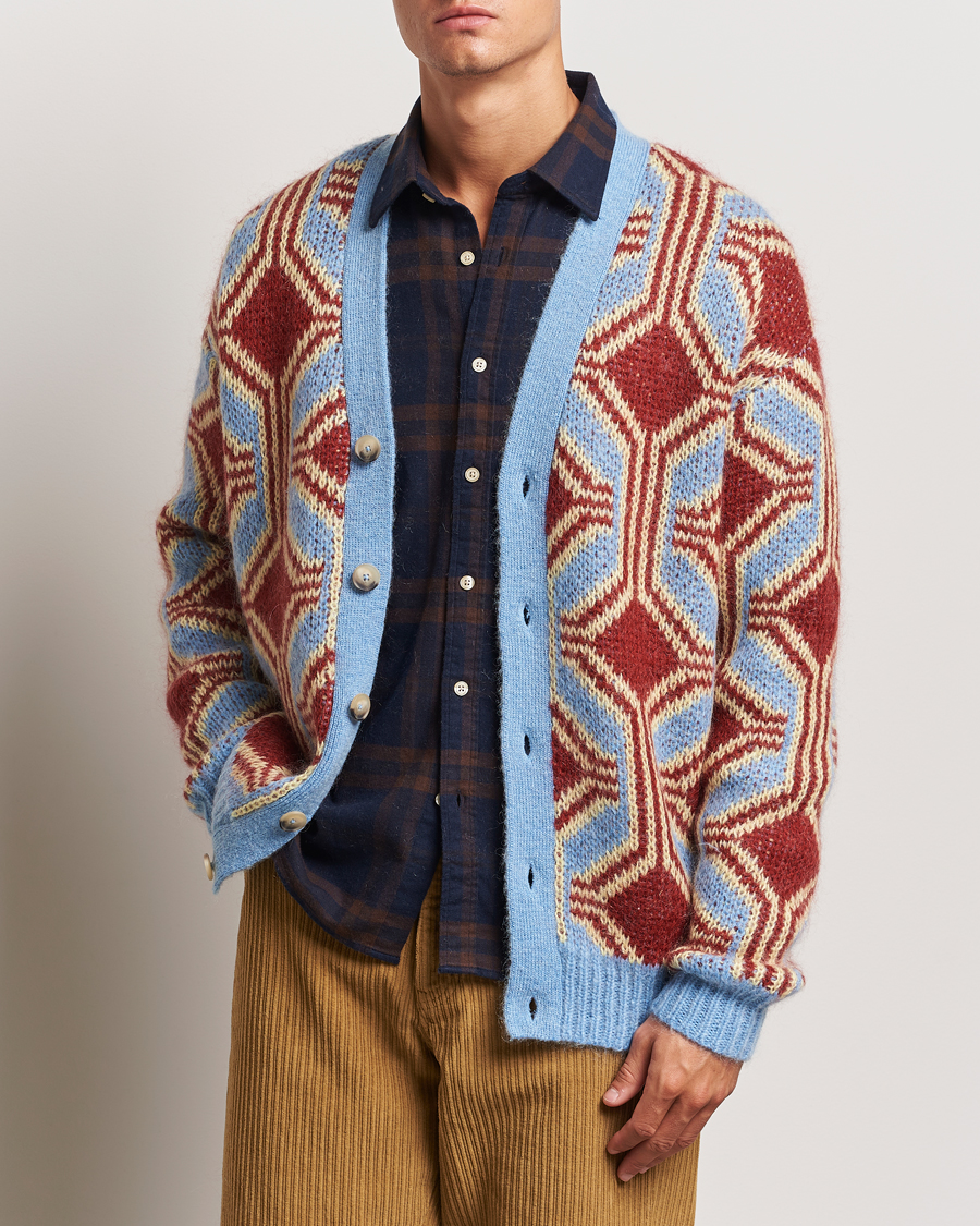 Men | Drôle de Monsieur | Drôle de Monsieur | Geometric Mohair Cardigan Red/Blue