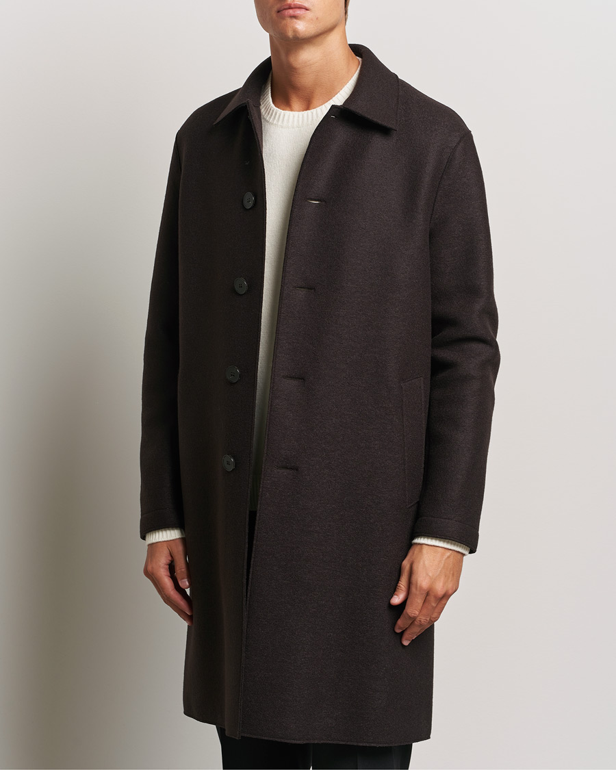 Men |  | Harris Wharf London | Pressed Wool Mac Coat Dark Brown