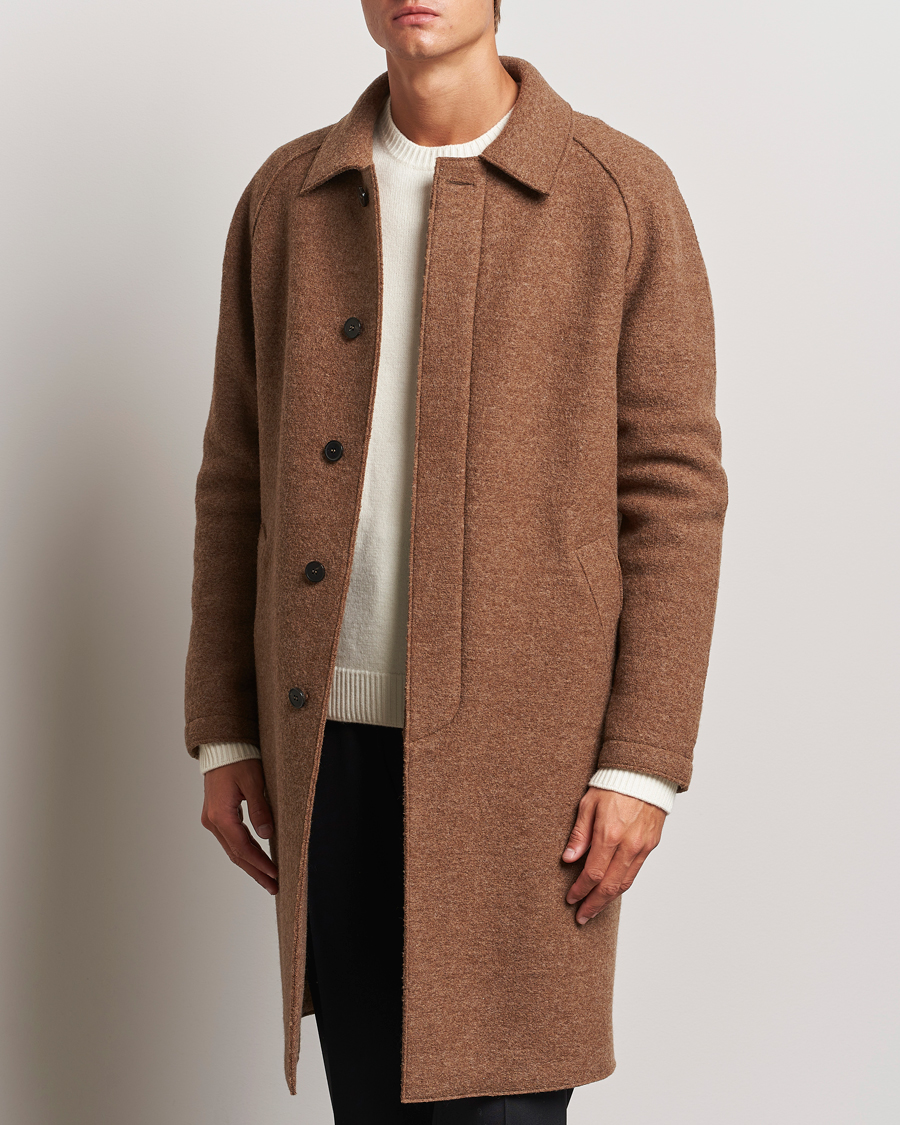 Men |  | Harris Wharf London | Boiled Wool Raglan Coat Caramel Melange