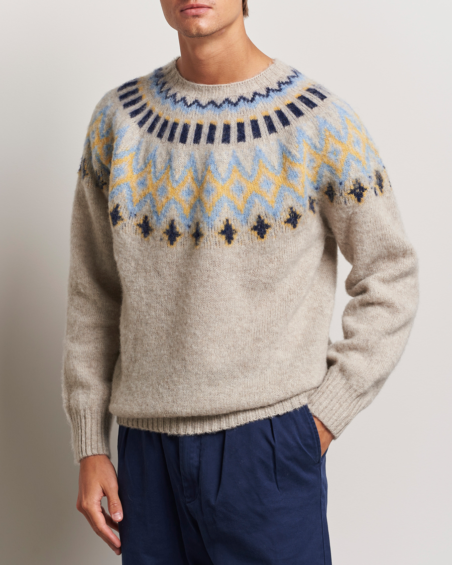 Men |  | Howlin\' | Brushed Wool Fair Isle Crew Sweater Cosmic Latte