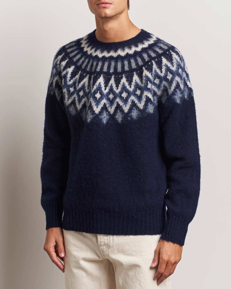 Men |  | Howlin\' | Brushed Wool Fair Isle Crew Sweater Denim