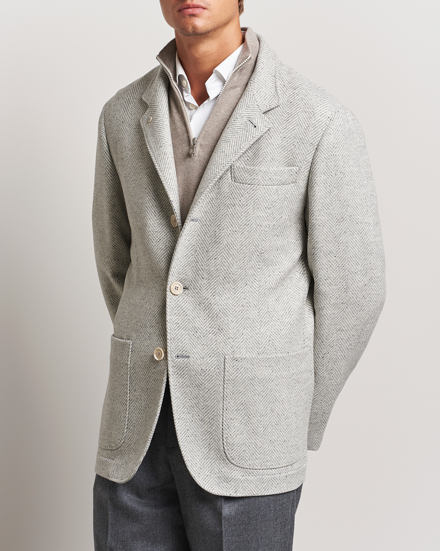 Men | Casual Jackets | Brunello Cucinelli | Cashmere Herringbone City Jacket Pearl Grey