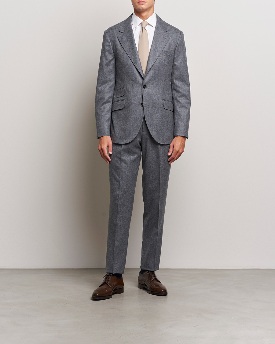 Men |  | Brunello Cucinelli | Single Breasted Flannel Suit Grey Melange