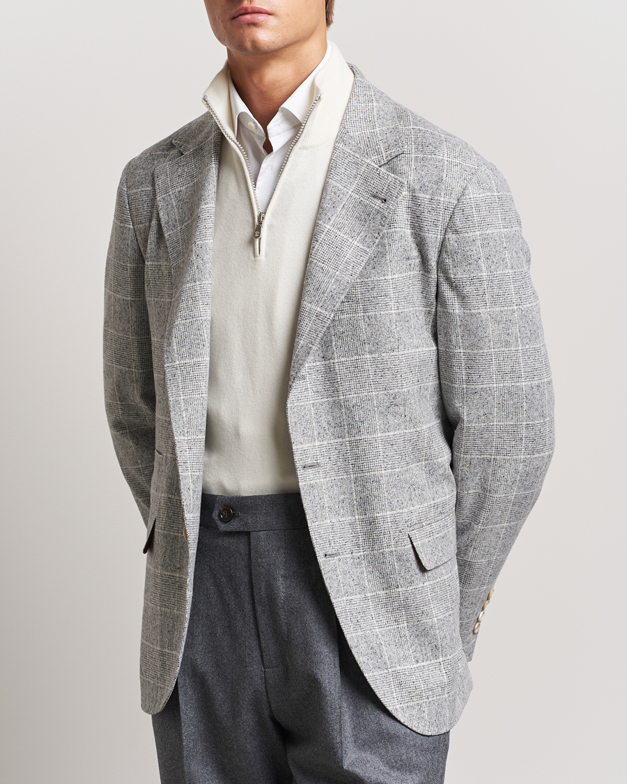 Men |  | Brunello Cucinelli | Single Breasted Check Blazer Pearl Grey