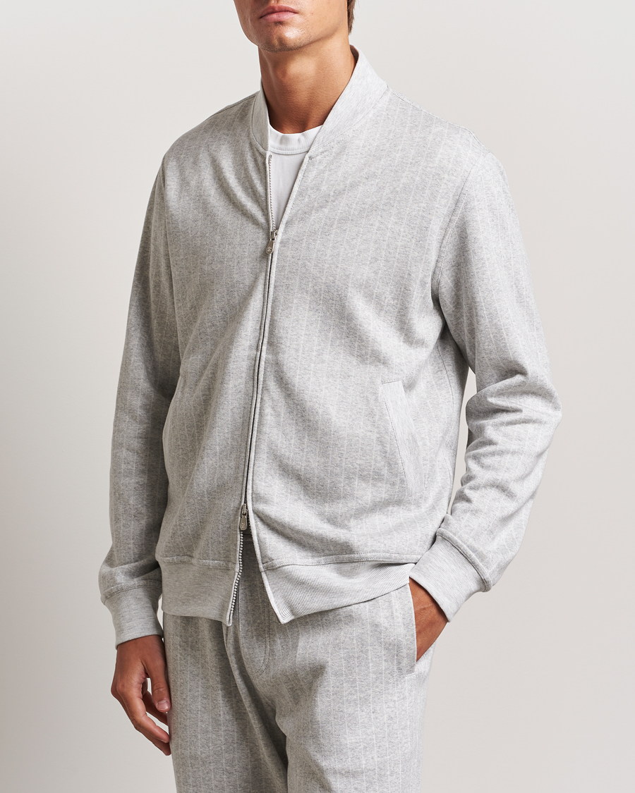 Men |  | Brunello Cucinelli | Soft Pinstripe Full Zip Sweater Pearl Grey