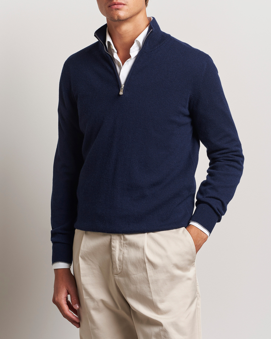 Men |  | Brunello Cucinelli | 2 Ply Cashmere Half Zip Navy