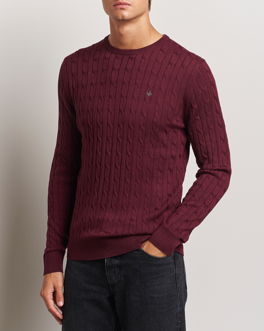 Men |  | Morris | Merino Cable O-Neck Wine Red