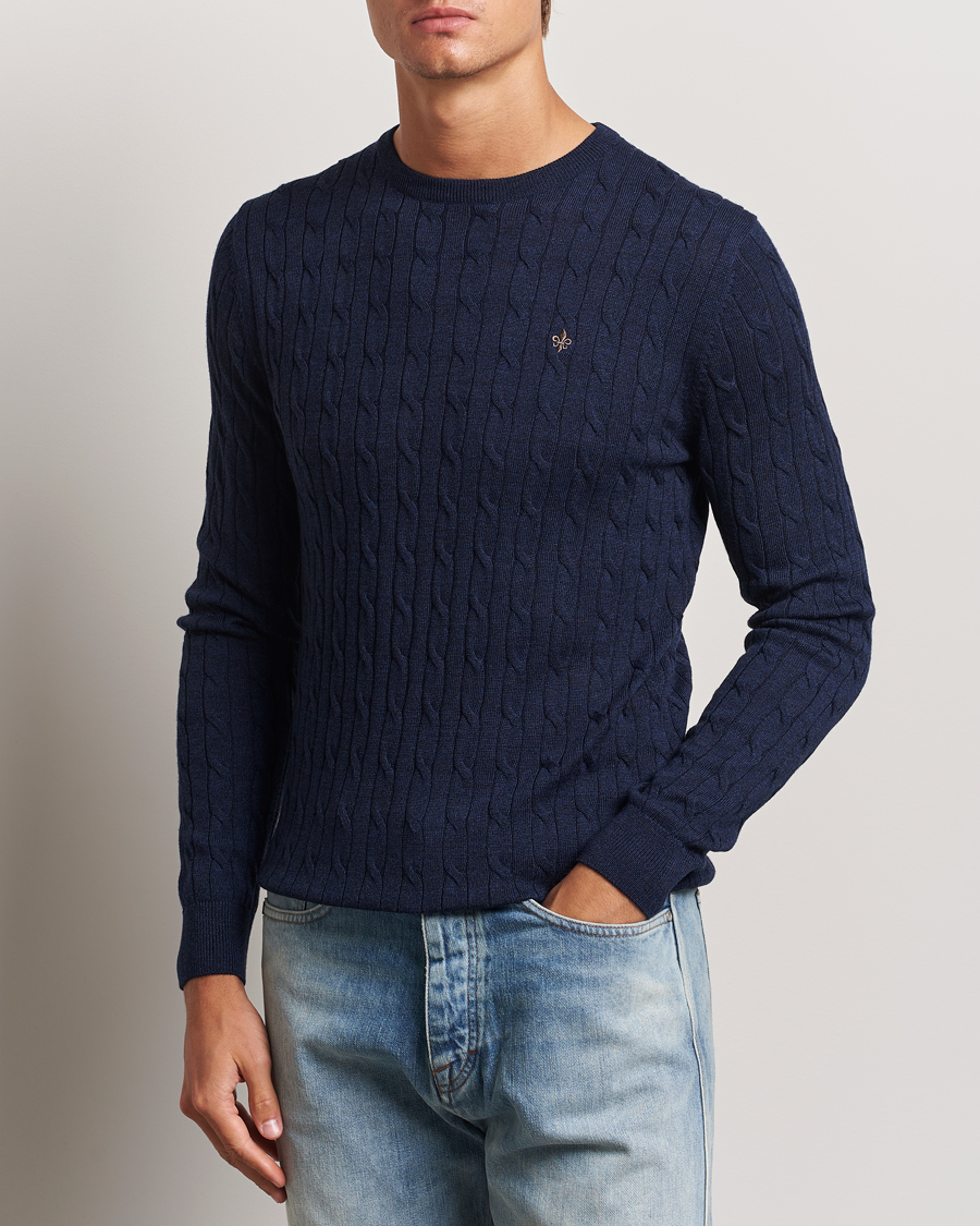 Men |  | Morris | Merino Cable O-Neck Blue