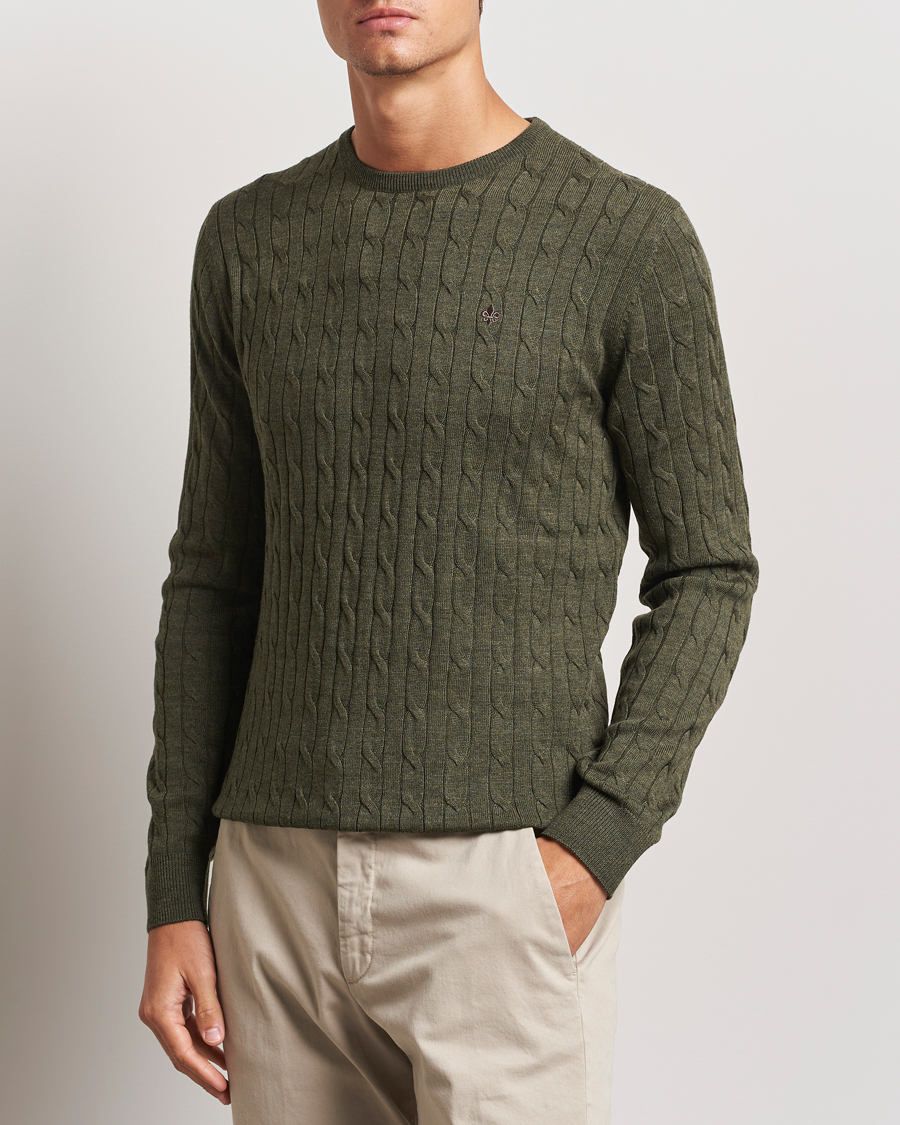 Men |  | Morris | Merino Cable O-Neck Olive