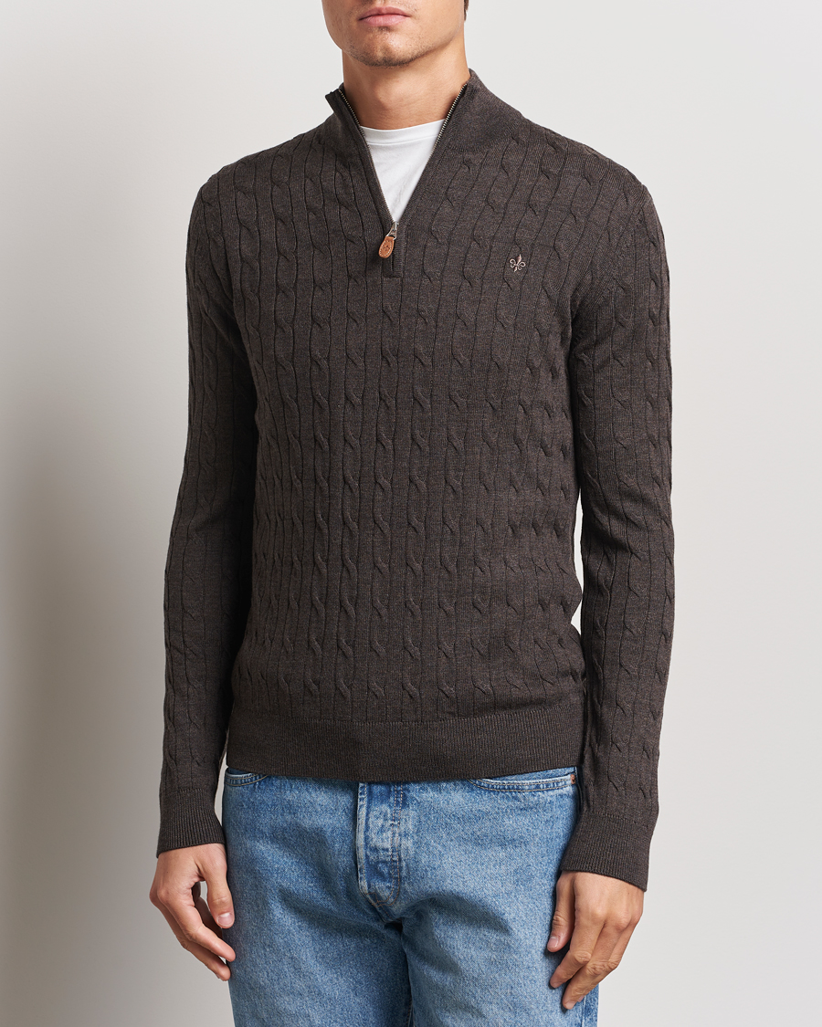 Men |  | Morris | Merino Cable Half Zip Brown