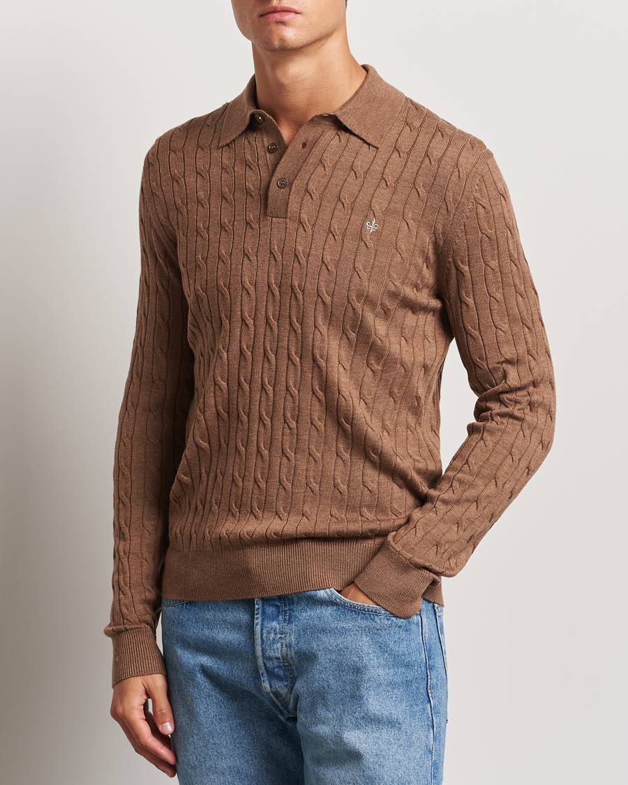 Men |  | Morris | Merino Cable Polo Knit Camel