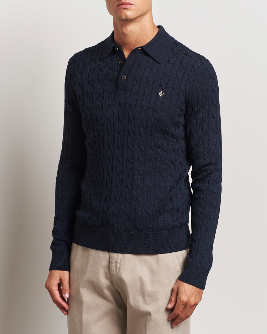 Men |  | Morris | Merino Cable Polo Knit Navy