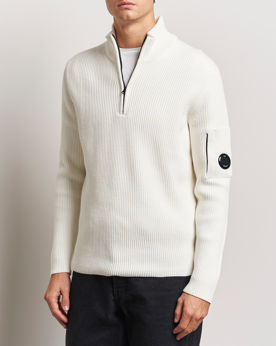 Men |  | C.P. Company | Full Rib Knitted Cotton Half Zip Off White