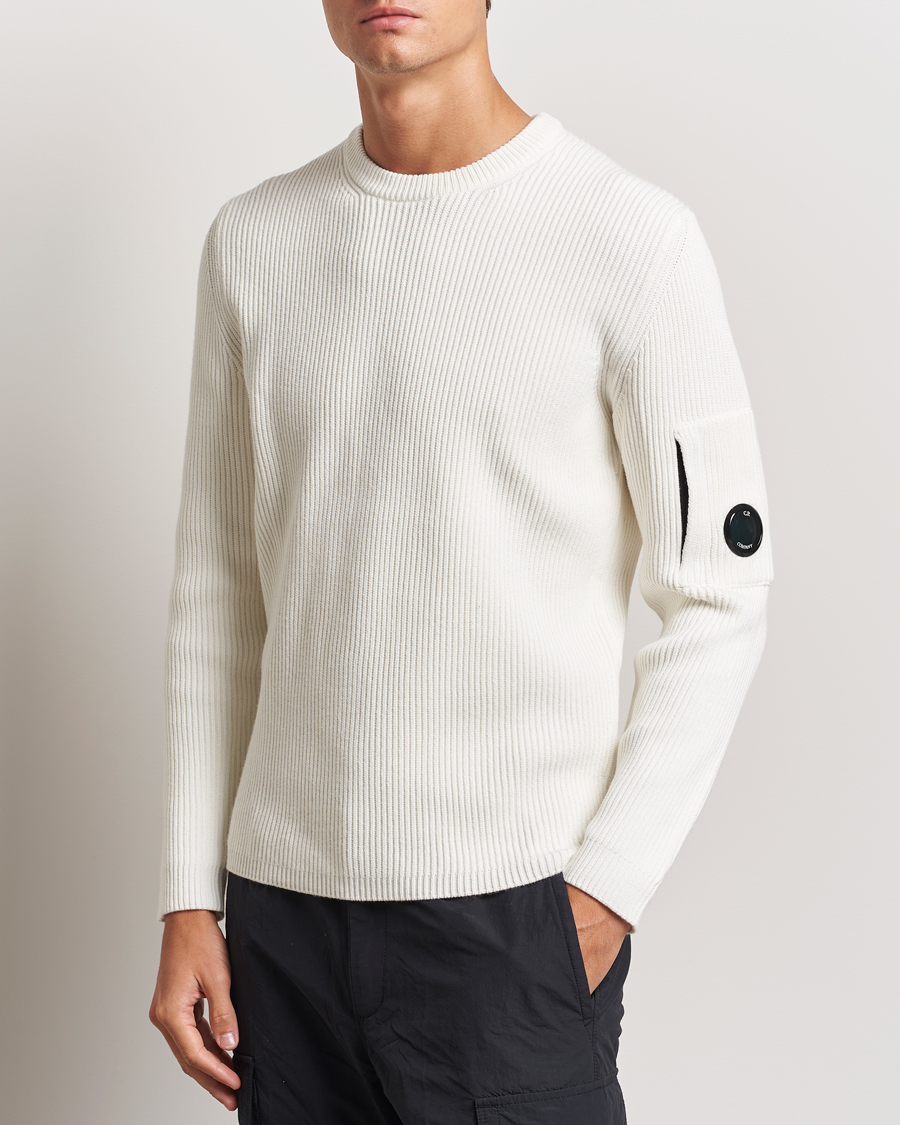 Men |  | C.P. Company | Full Rib Knitted Cotton Crew Neck Off White