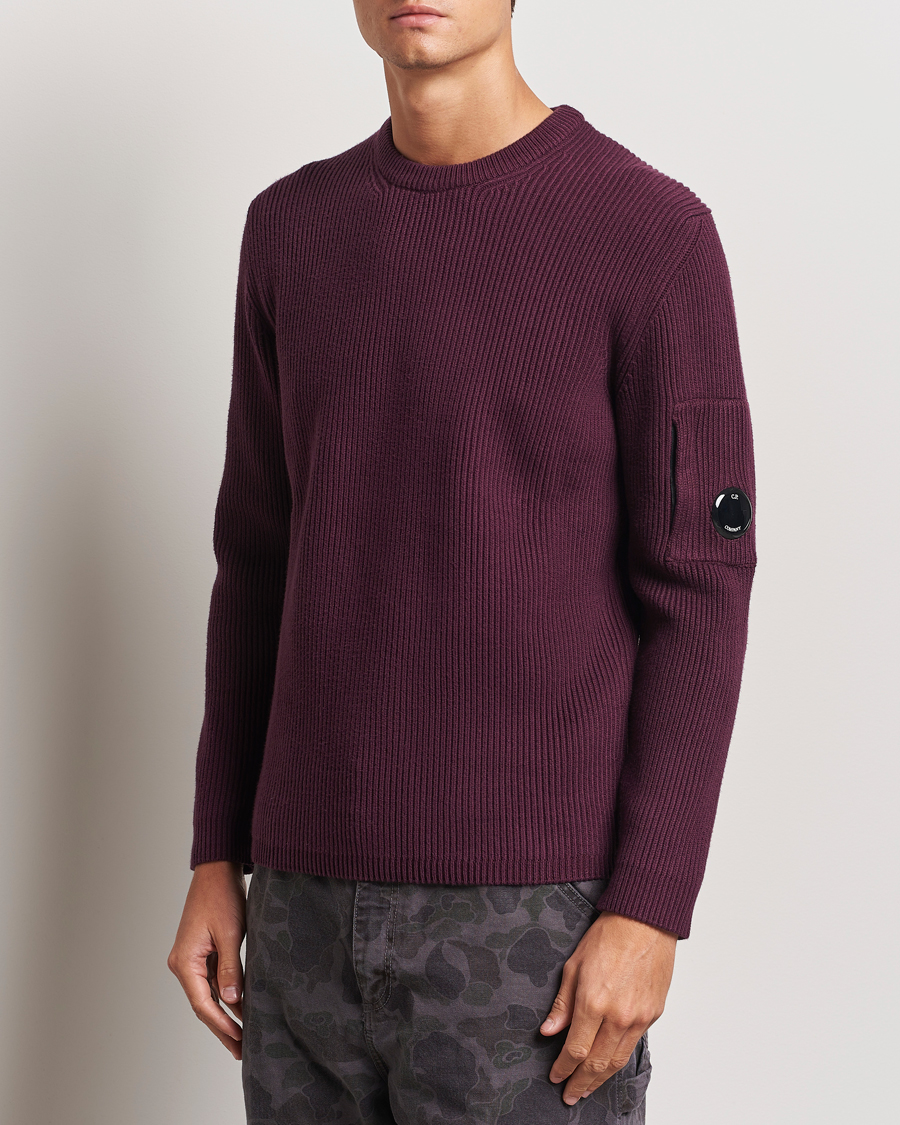 Men | Clothing | C.P. Company | Full Rib Knitted Cotton Crew Neck Burgundy