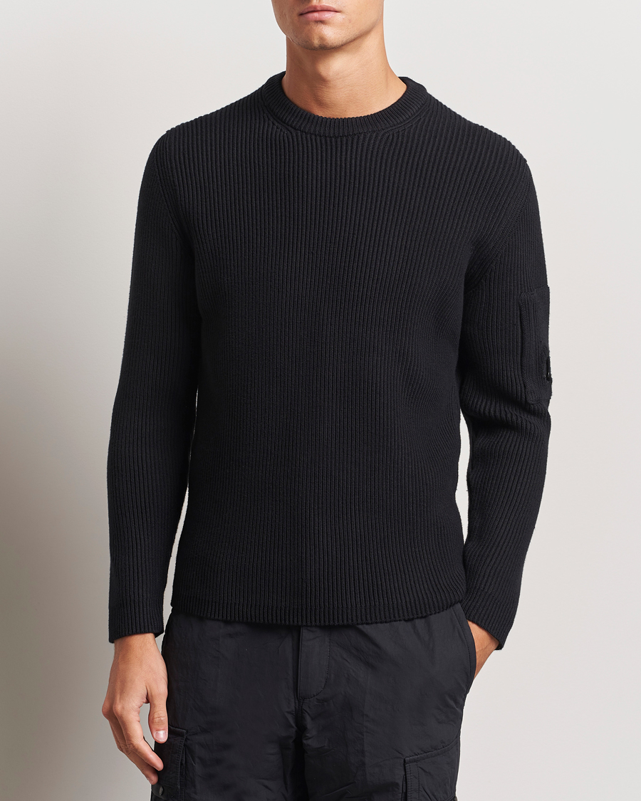 Men |  | C.P. Company | Full Rib Knitted Cotton Crew Neck Black