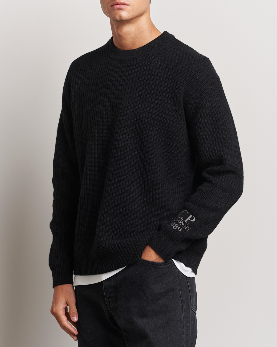 Men | Knitted Jumpers | C.P. Company | Lambswool Knitted Crew Neck Black