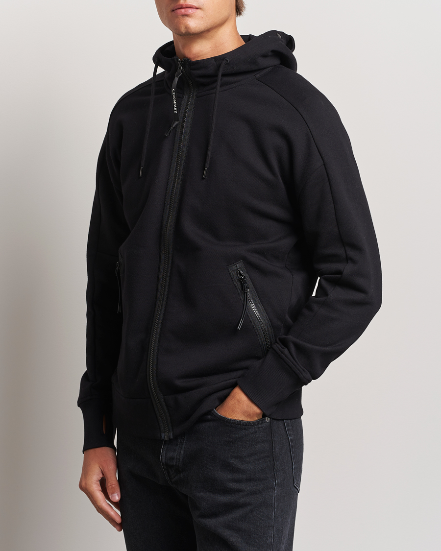 Men | Clothing | C.P. Company | Diagonal Raised Fleece Full Zip Goggle Hoodie Black