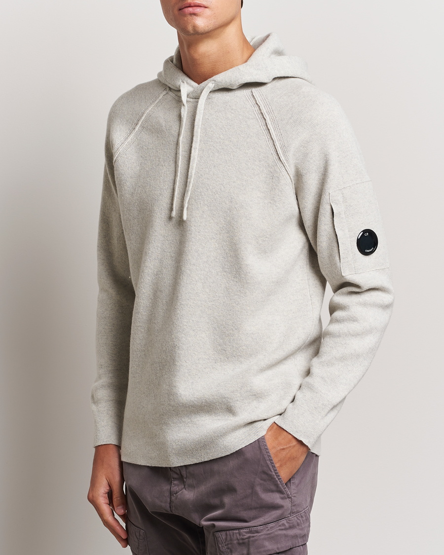 Men | Hooded Sweatshirts | C.P. Company | Lambswool Knitted Lens Hood Grey Melange